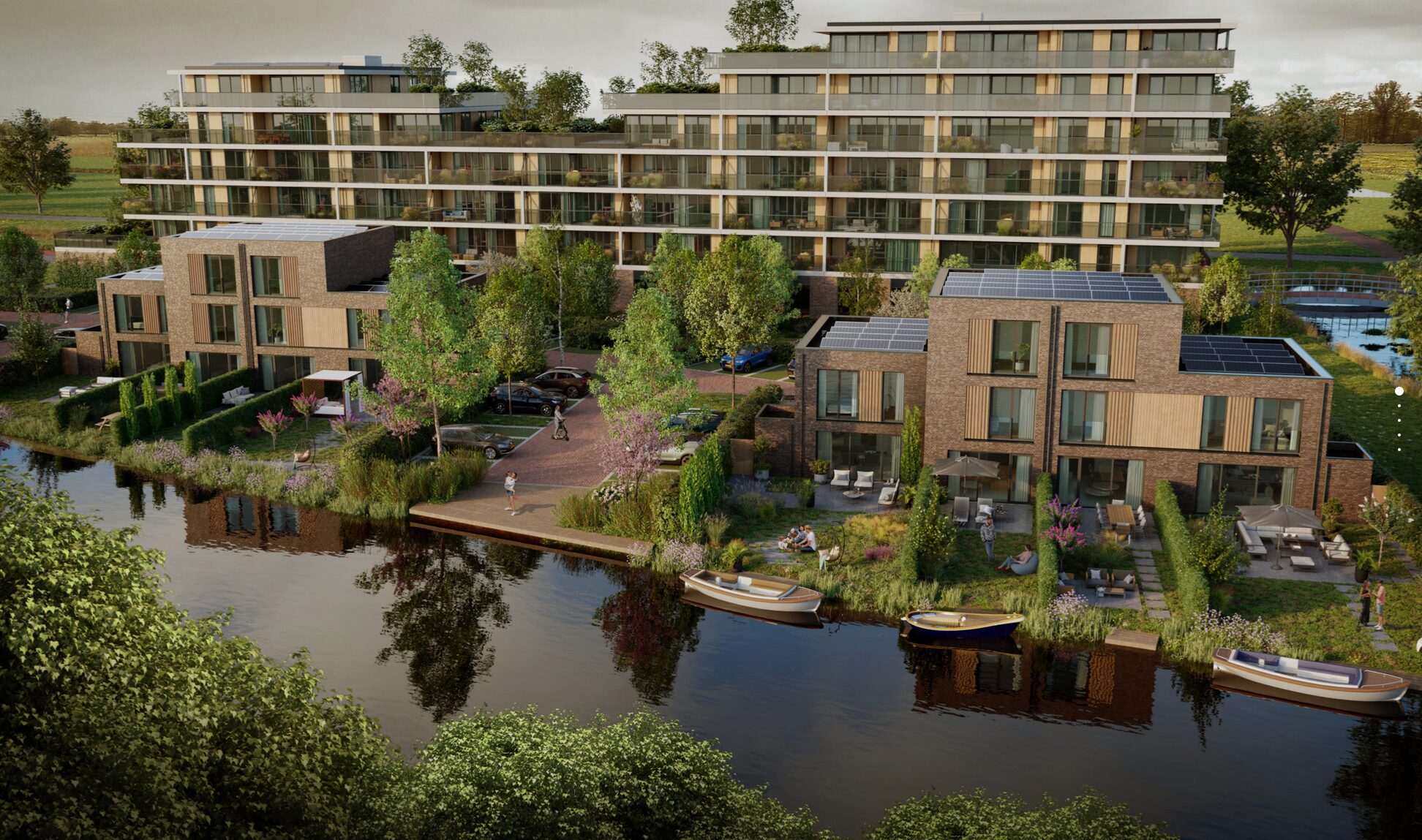 Moderne woningen aan het water.